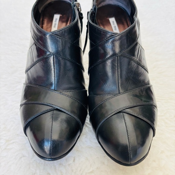 Mui Mui Black Leather Platform Ankle Heels Boots size EU 38 US 7-7.5 - Picture 13 of 16